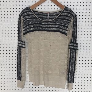 Free People pointelle lace sweater w black accent